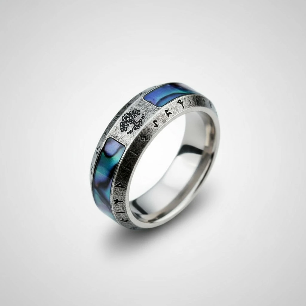 Stainless Steel Distressed Viking Letters Ring