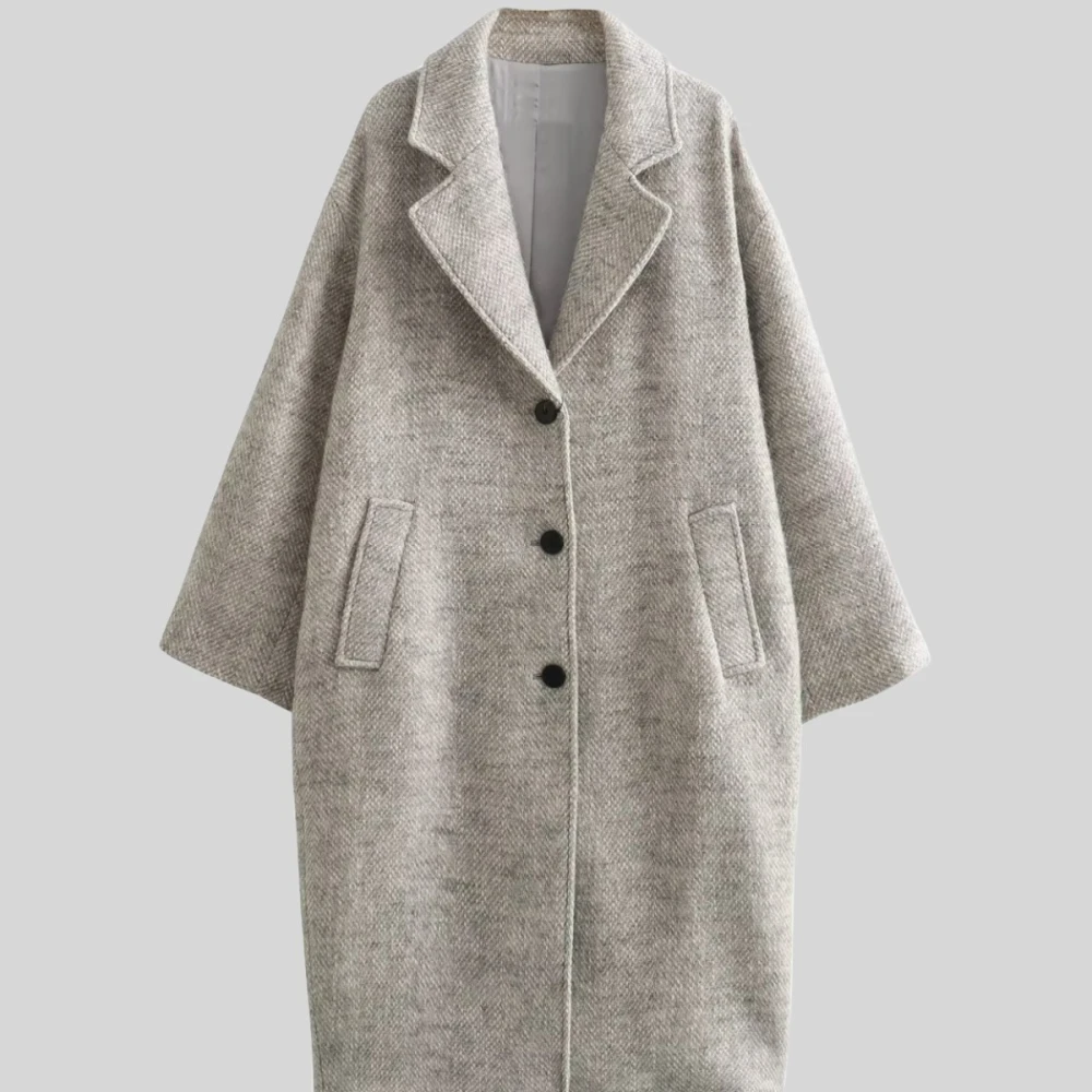 Women's Twill Single-breasted Long Woolen Coat