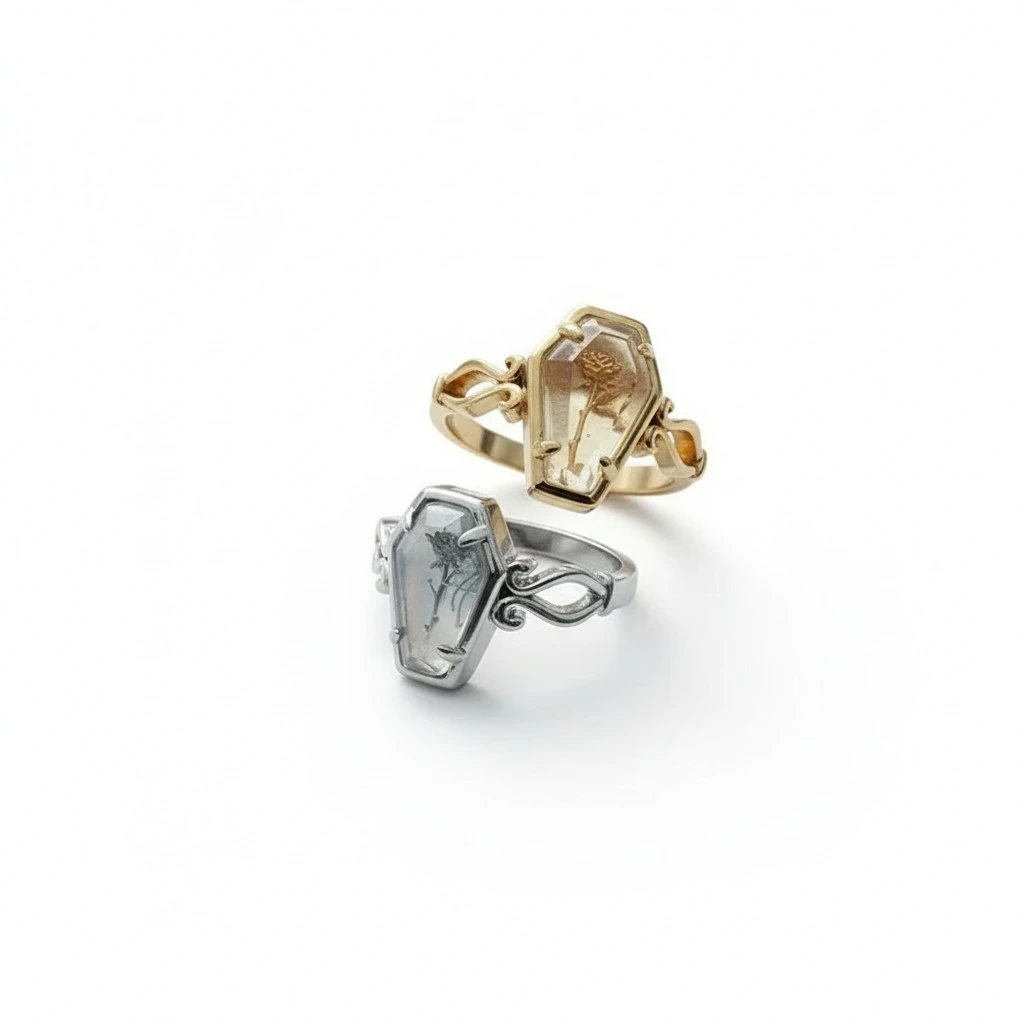 Halloween Gothic Rose Coffin Ring
