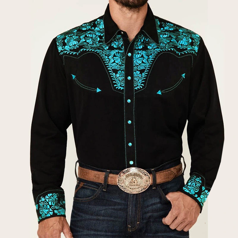 Men's Outdoor Casual Polo Collar Long Sleeve Button Printed Top