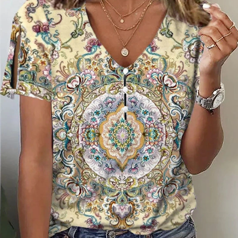 Summer Ethnic Style Printed Short-sleeved Top Women's T-shirt
