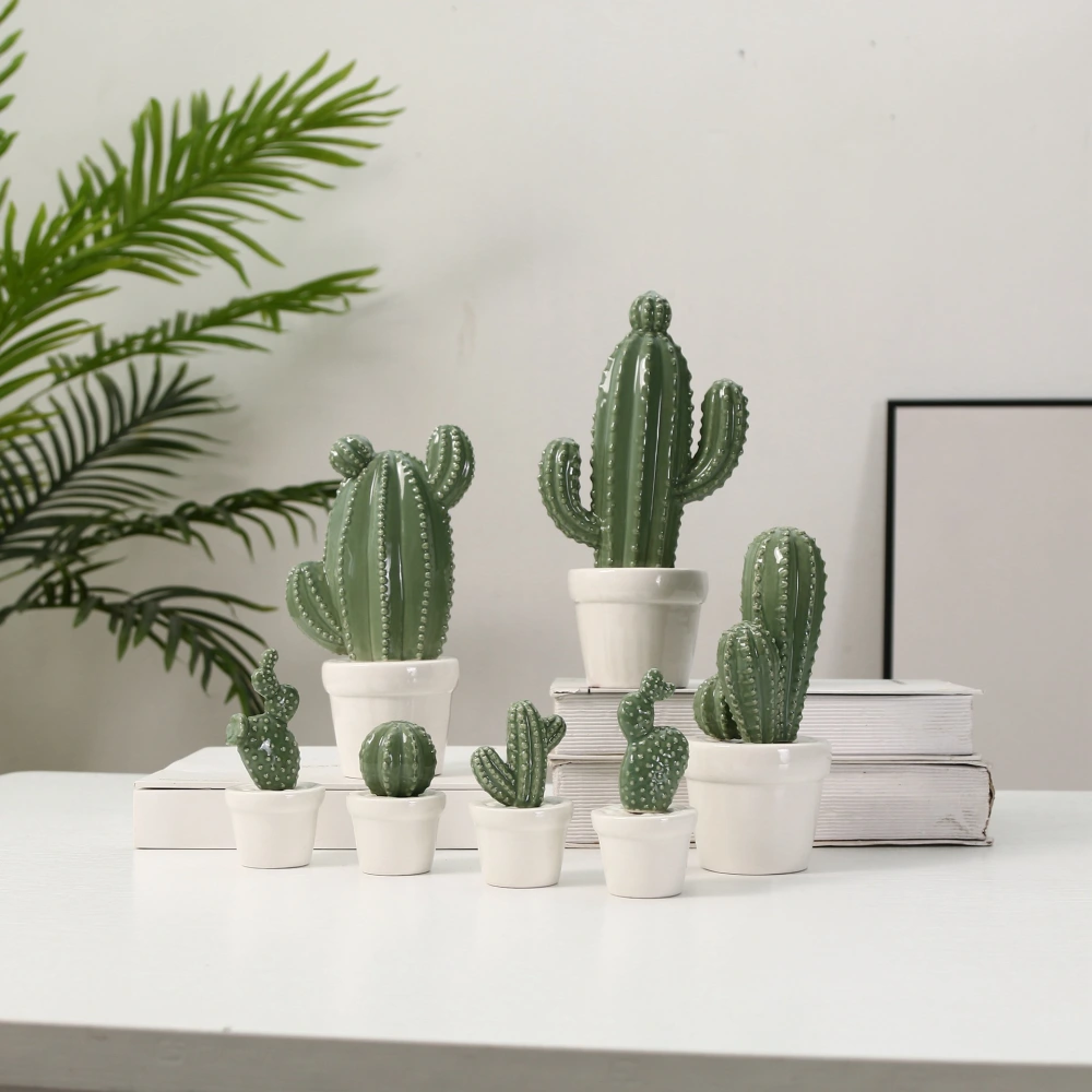 Home Accessories Ceramic Decoration High Temperature Simulation Cactus