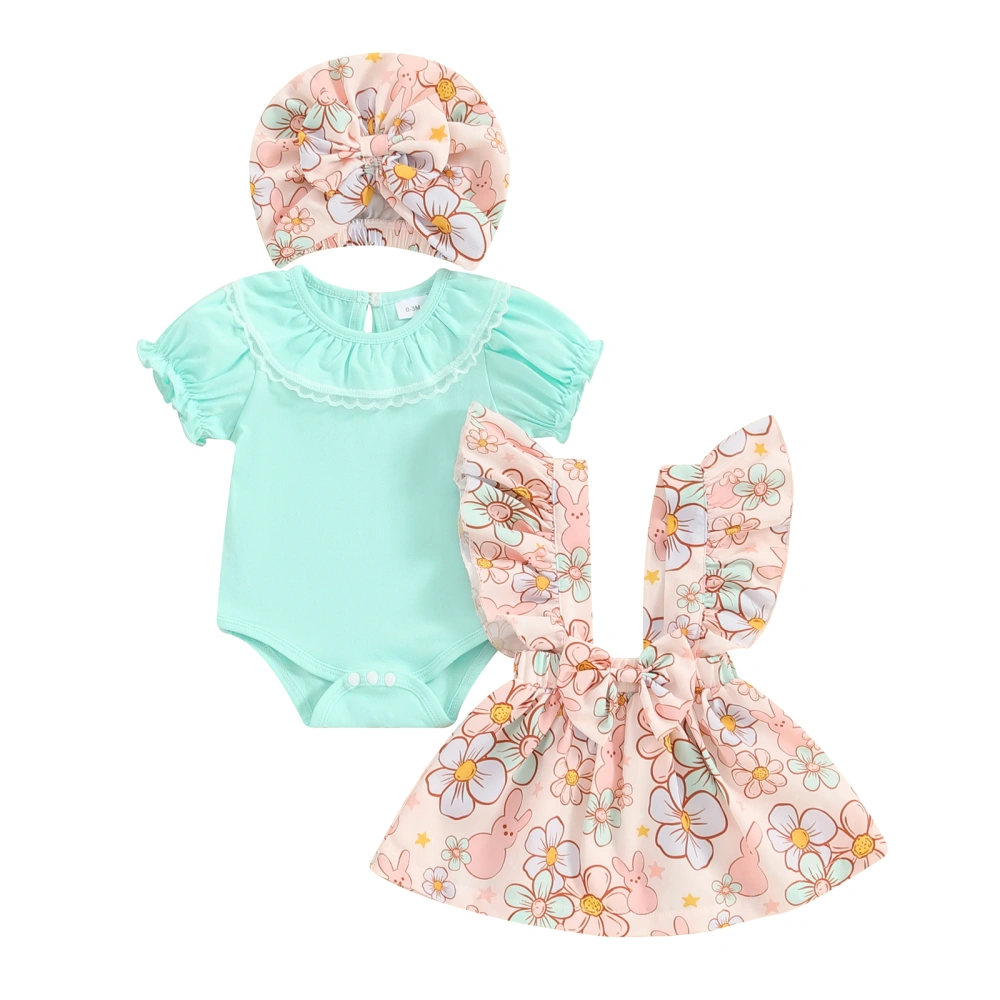 Baby Girls Easter dress Set, Short Sleeve Romper Bunny Dress and Hat