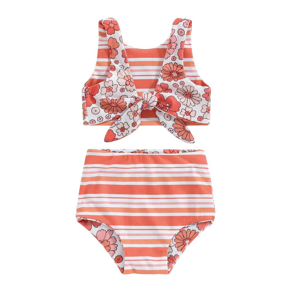 Kids Girl Two Piece Swimsuits Striped/Floral Print Tankini and Shorts