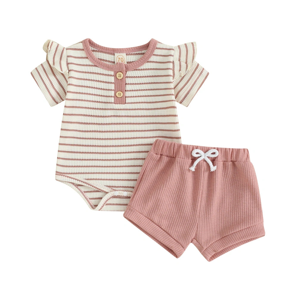 Baby Girls Shorts Set, Short Sleeve Striped Romper with Shorts