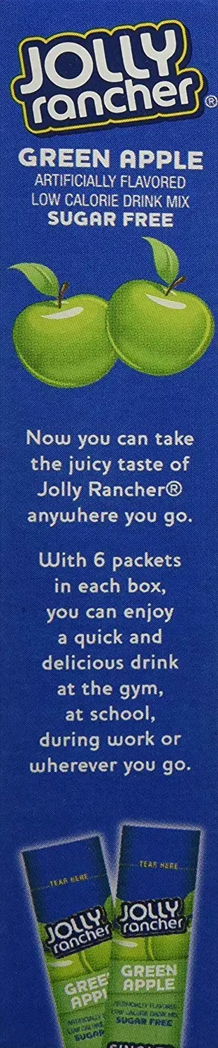 1 (6-ct.) Box JOLLY RANCHER ~ GREEN APPLE Singles to Go! Sugar Free Drink Mix.