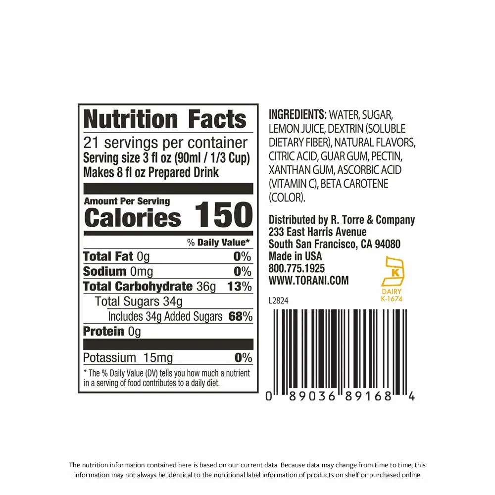 Torani Real Fruit Smoothie Mix, Lemonade, 64 Ounce