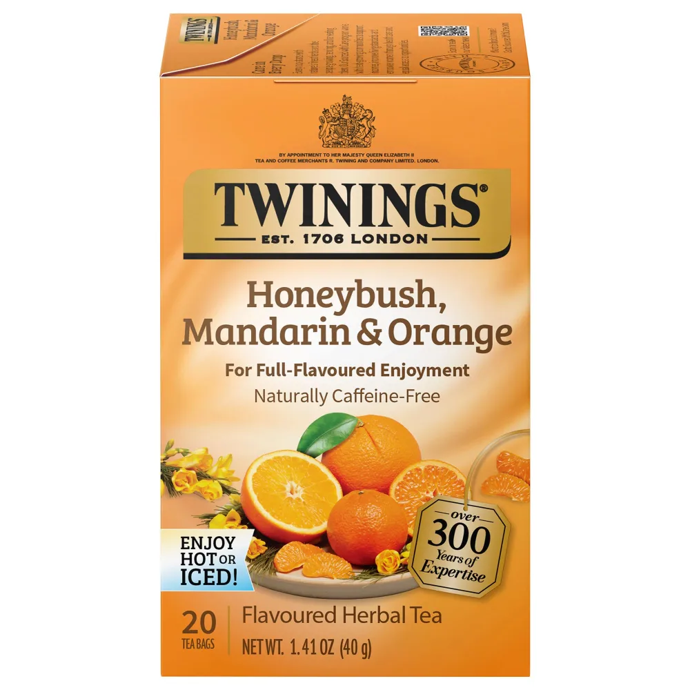 Twinings Honeybush, Mandarin, & Orange Herbal Tea Individually Wrapped Bags, 20 Count (Pack of 6), Naturally Caffeine-Free, Enjoy Hot or Iced | Packaging May Vary