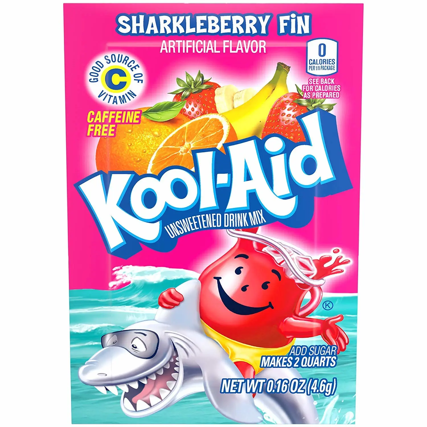 Kool-Aid Unsweetened Sharkleberry Fin Powdered Drink Mix, Caffeine Free, 0.16 oz Packet, Pack of 48 Count