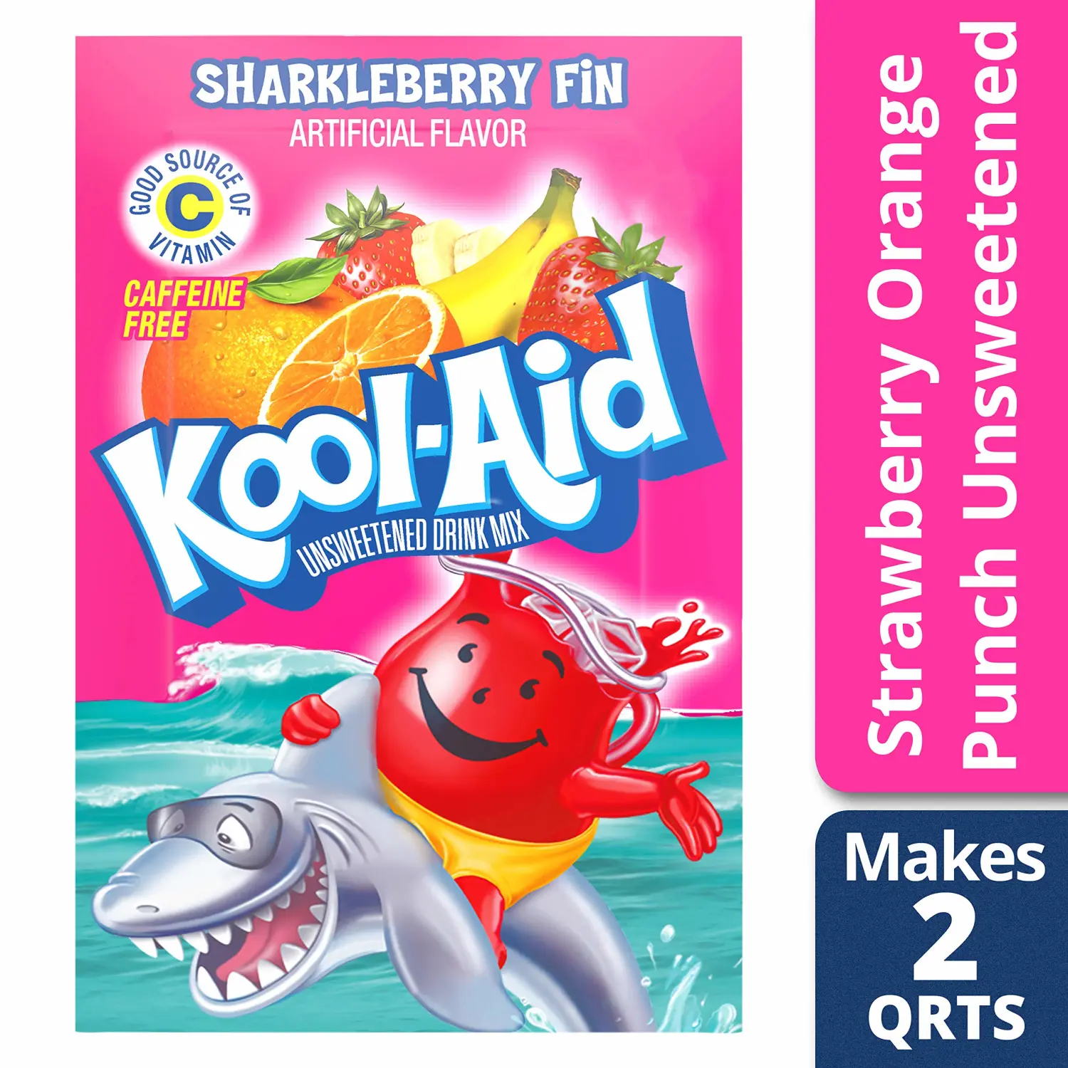 Kool-Aid Unsweetened Sharkleberry Fin Powdered Drink Mix, Caffeine Free, 0.16 oz Packet, Pack of 48 Count