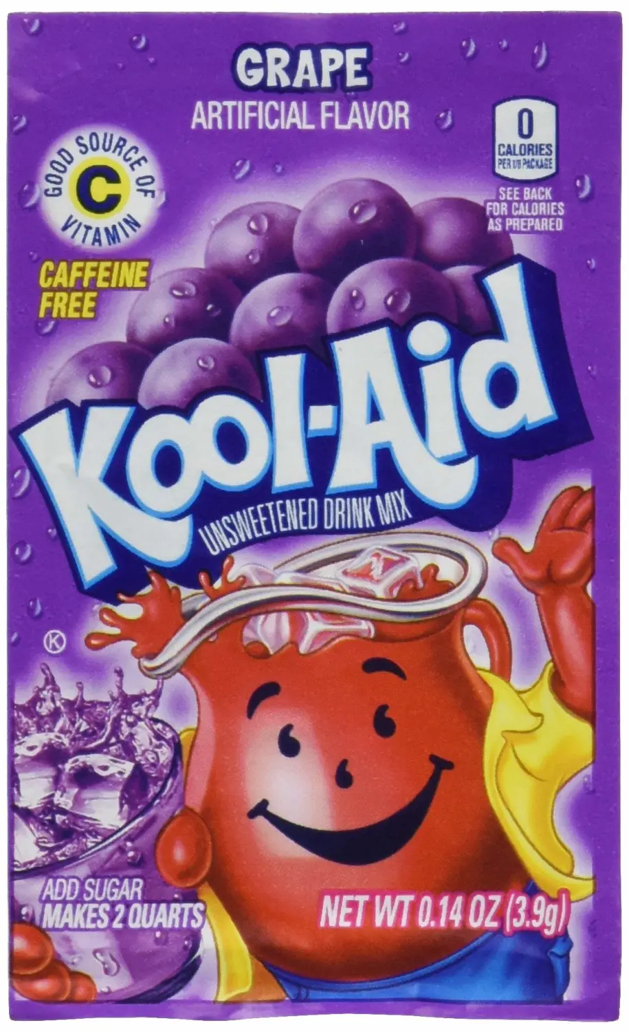 Kool-Aid Soft Drink Mix Grape Unsweetened, Caffeine Free - 0.14 Oz, Pack of 12 - SET OF 4