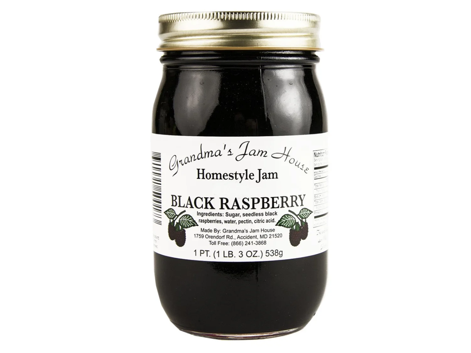 Homestyle Black Raspberry Jam - One Pint - Grandma's Jam House
