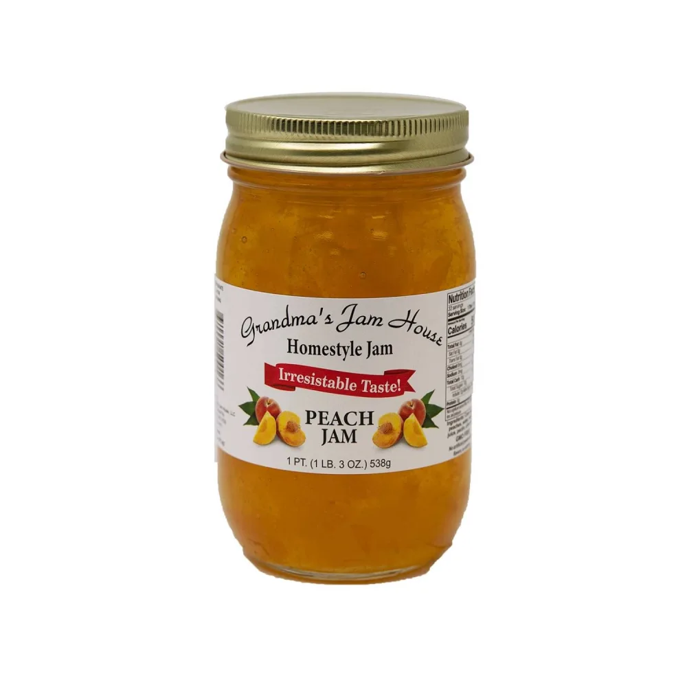 Sweet Peach Jam | All Natural Homestyle Fruit Jam | Jelly Preserve Spread | Spreadable Preserves Jams Jellies Fruits | 19 Ounce Glass Jar