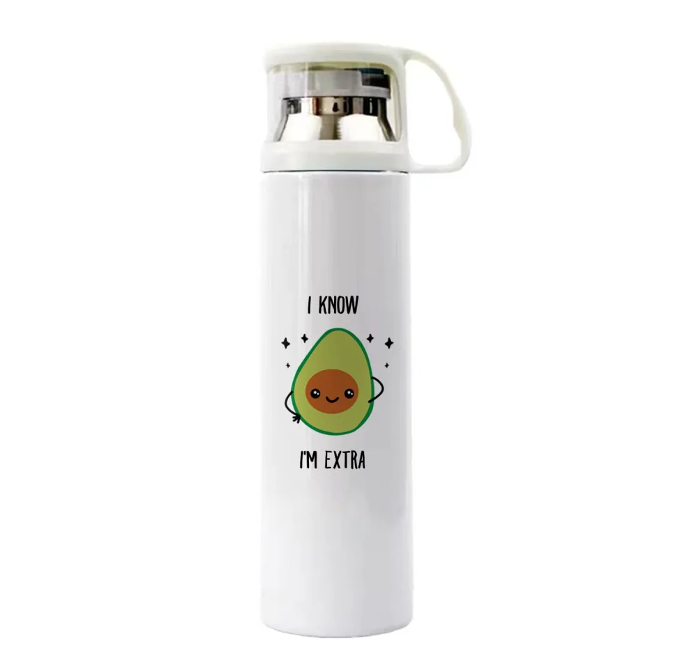 Funny Avocado Coffee Thermos Cup - I Know I'm Extra Avocado - Cute Avocado Gifts Motivational Mugs Unique Birthday Gifts or Christmas Surprise for Mom Dad Friends or Coworkers 14 oz