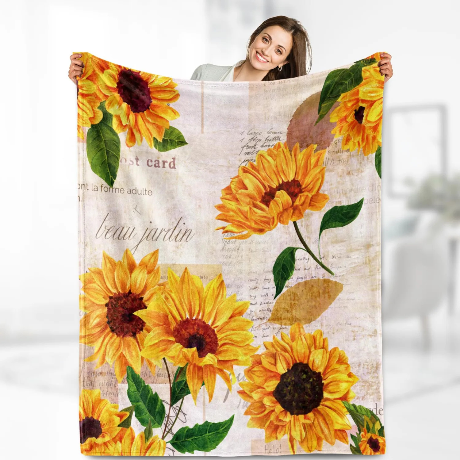 Sunflower Floral Blanket Gifts for Women - Vintage Retro Flower Throw for Teens Girls Adults Soft Fuzzy Fleece Cozy Plush Bed Couch Travelling Camping Birthday Christmas Lightweight Blanket 50"x60"