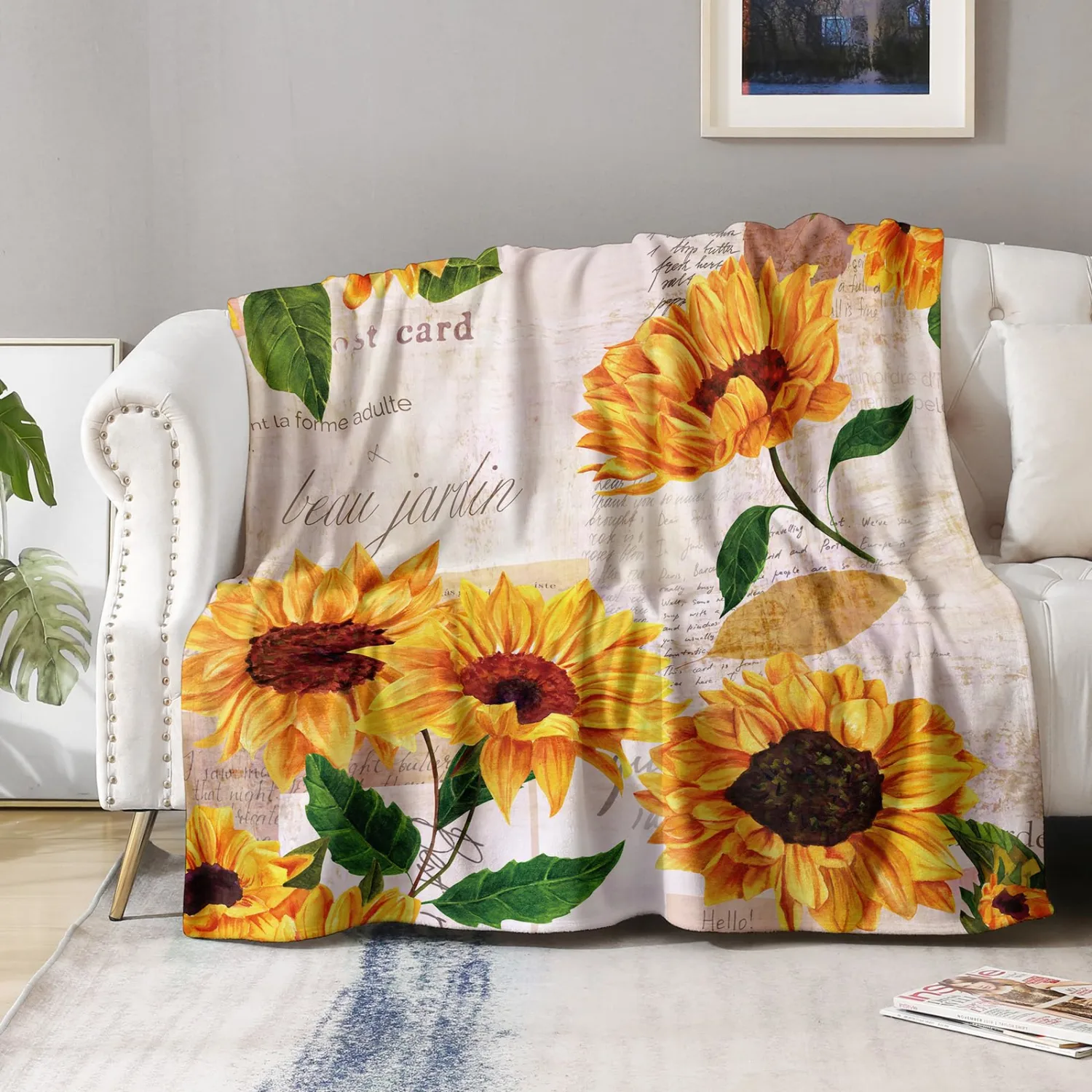Sunflower Floral Blanket Gifts for Women - Vintage Retro Flower Throw for Teens Girls Adults Soft Fuzzy Fleece Cozy Plush Bed Couch Travelling Camping Birthday Christmas Lightweight Blanket 50"x60"