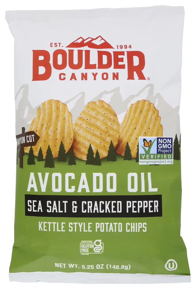 Boulder Canyon Avocado Oil Cut Sea Salt & Cracked Pepper Potato Chips, 5.25 oz (Pack of 12)