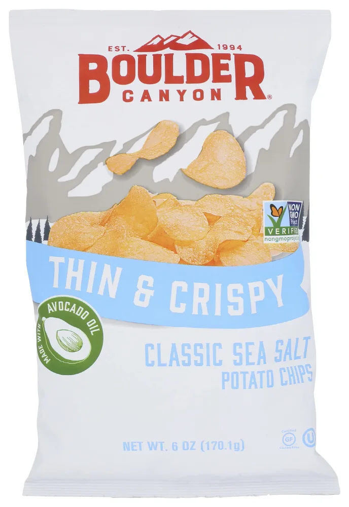 Boulder Canyon Thin & Crispy Classic Sea Salt Potato Chips, 6 OZ (Pack of 12)