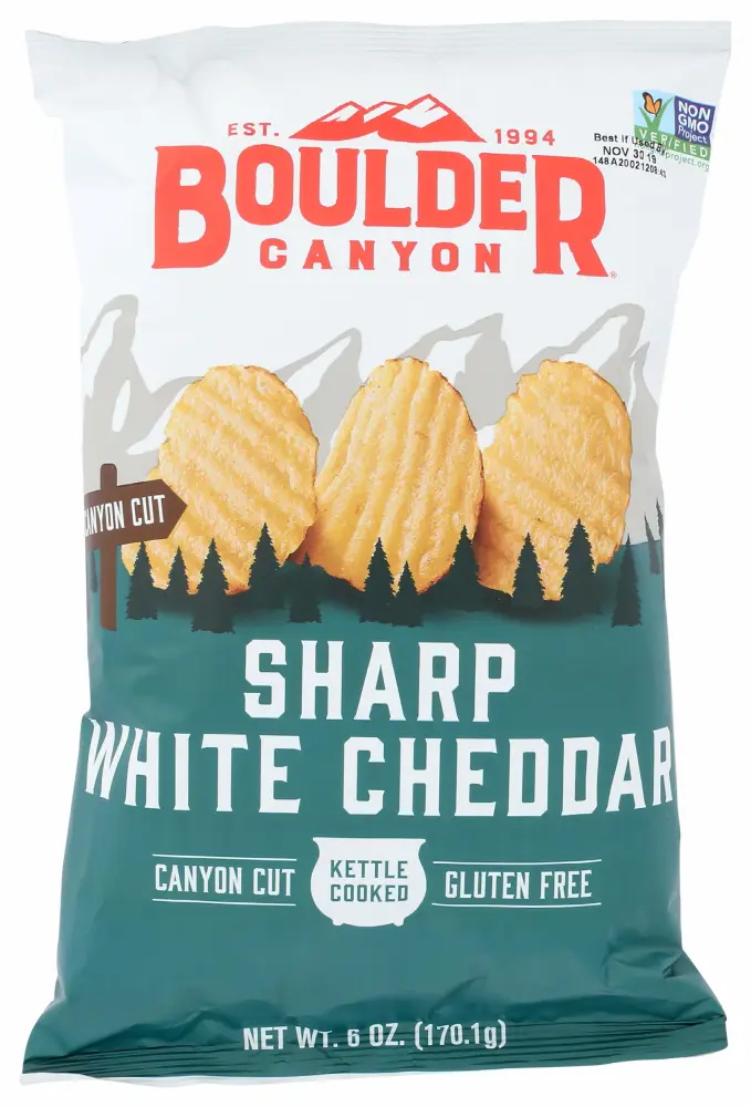 Boulder Canyon Sharp White Cheddar Kettle Chips, 6 Oz,, (2)