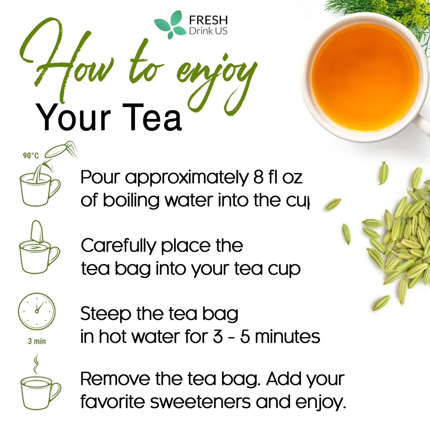 Premium 135 Fennel Tea Bags, 100% Natural & Pure from Fennel Seeds. Fennel Seed Herbal Tea. Fennel Seed Tea. Made with Natural Material Tea Bags. No Sugar, No Caffeine, No Gluten, Vegan.