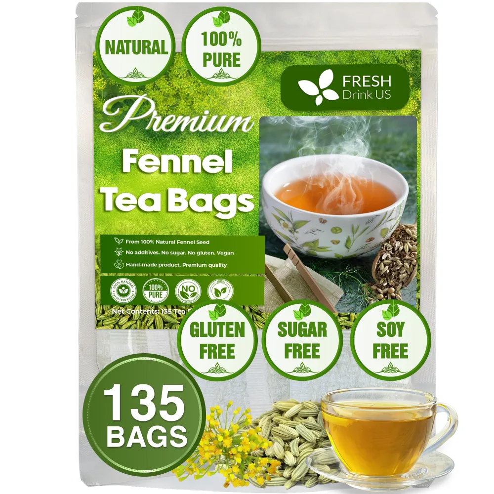 Premium 135 Fennel Tea Bags, 100% Natural & Pure from Fennel Seeds. Fennel Seed Herbal Tea. Fennel Seed Tea. Made with Natural Material Tea Bags. No Sugar, No Caffeine, No Gluten, Vegan.