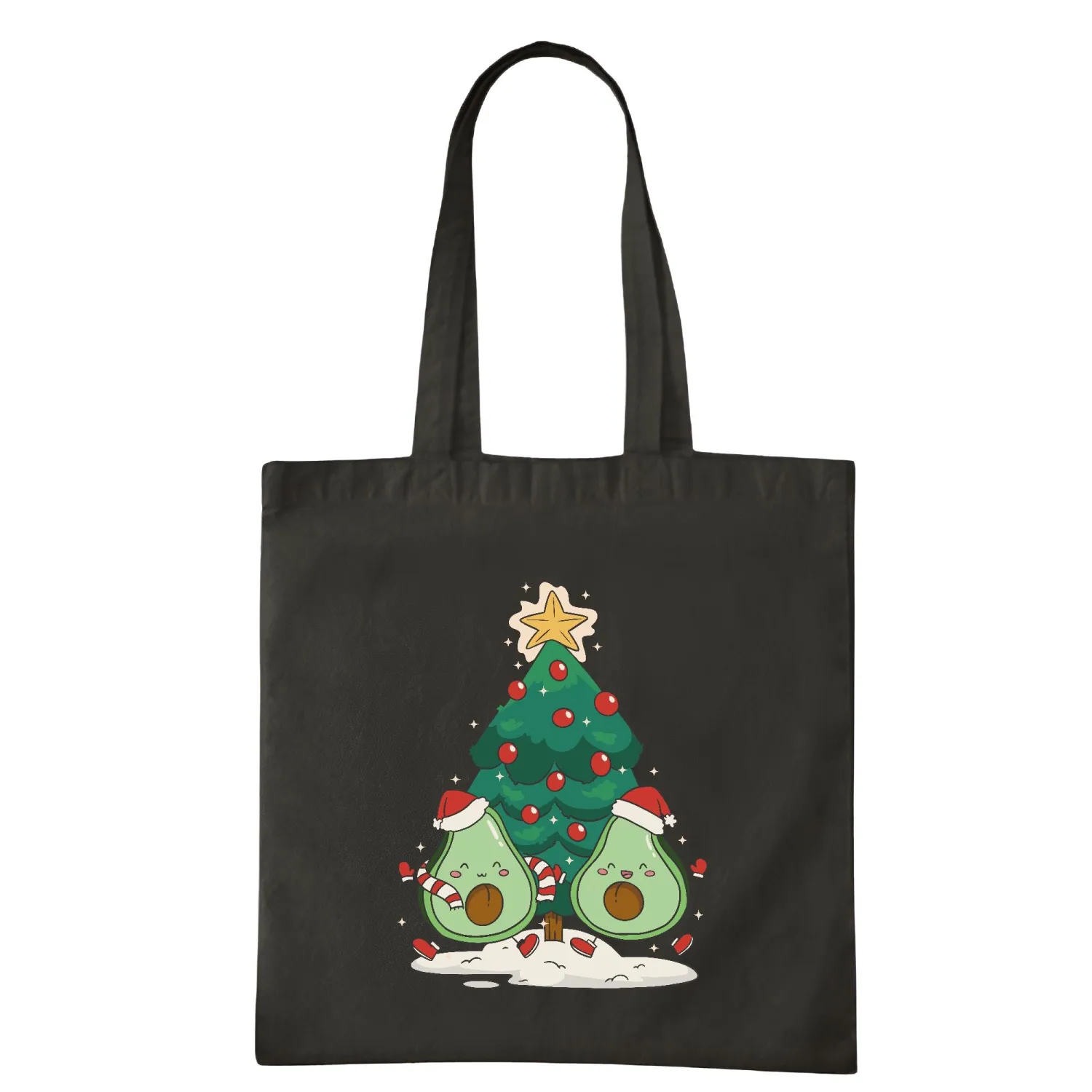 Christmas Gift Happy Avocado Design Perfect for Teenagers Navy Black Multicolor Canvas Tote Bag