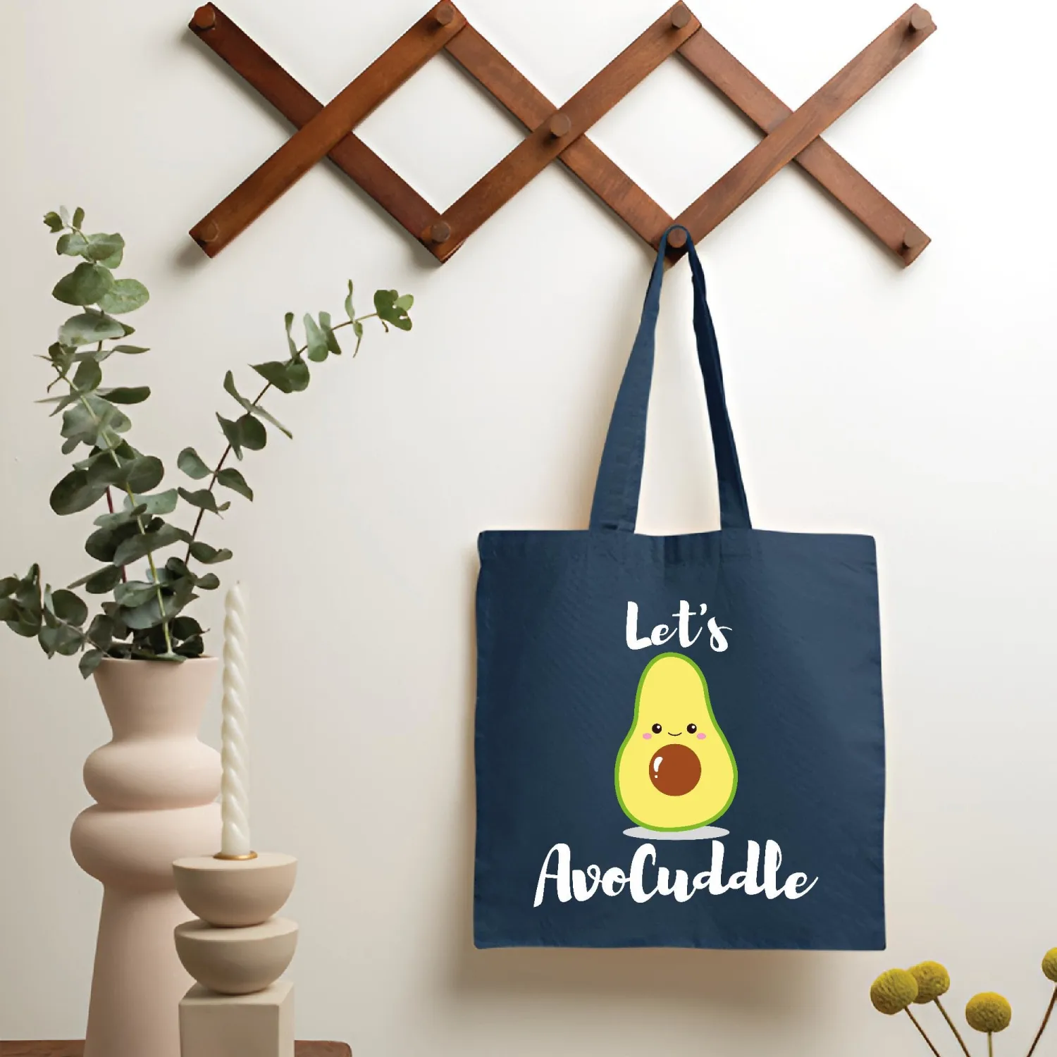 Valentine Gifts Avocuddle Avocado Cute Love Graphic Printed Navy Black Multicolor Canvas Tote Bag