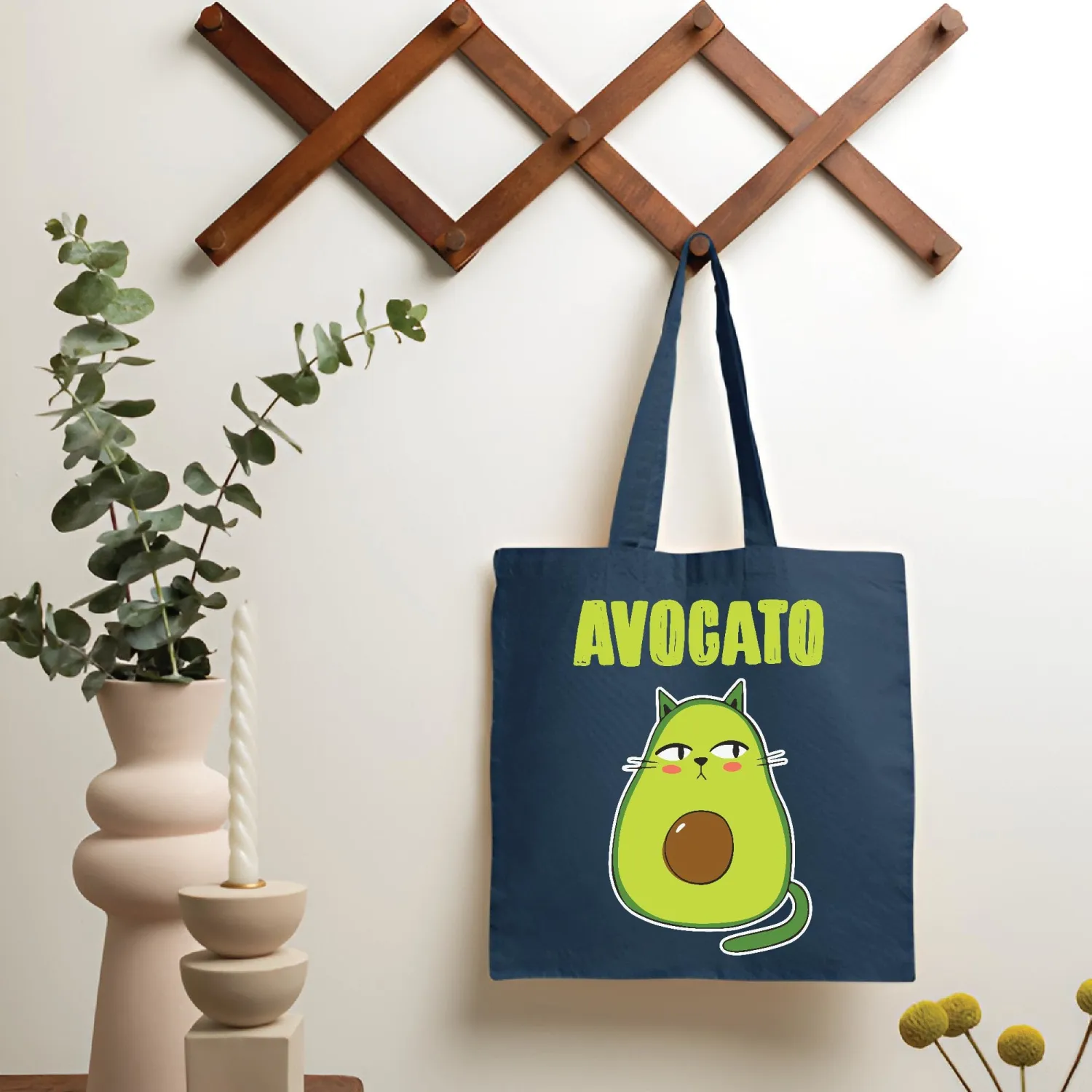 Avocado Cat Lover Gift Idea for Avocado Lovers Navy Black Multicolor Canvas Tote Bag