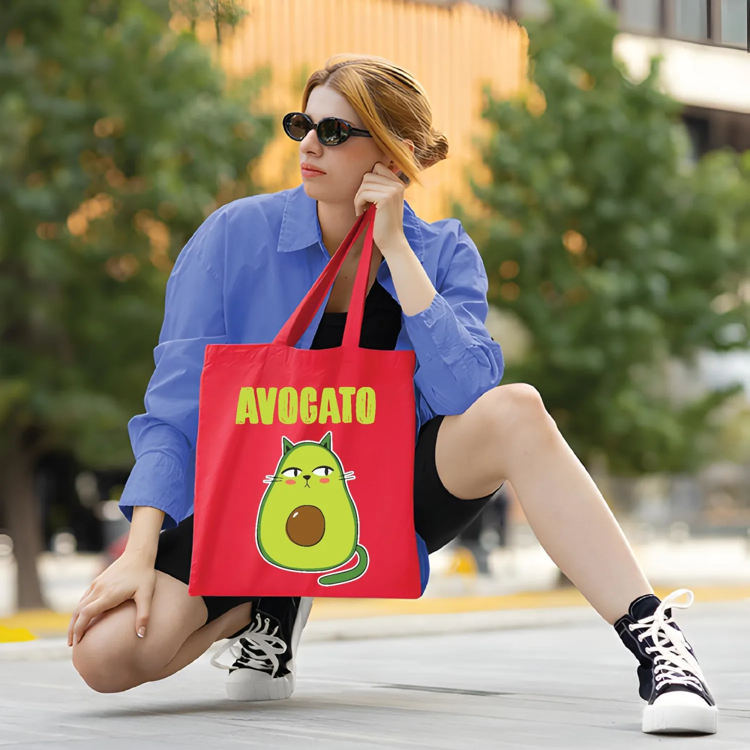 Avocado Cat Lover Gift Idea for Avocado Lovers Navy Black Multicolor Canvas Tote Bag