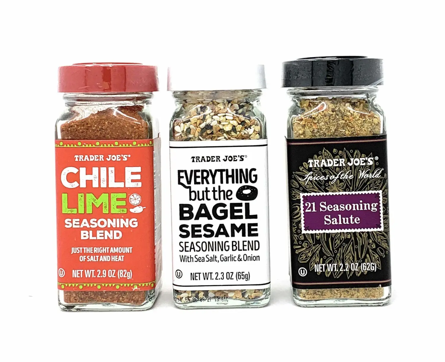 Trader Joe's Seasoning - 21 Salute Seasoning, Chile Lime and Everything but The Bagel Seasoning