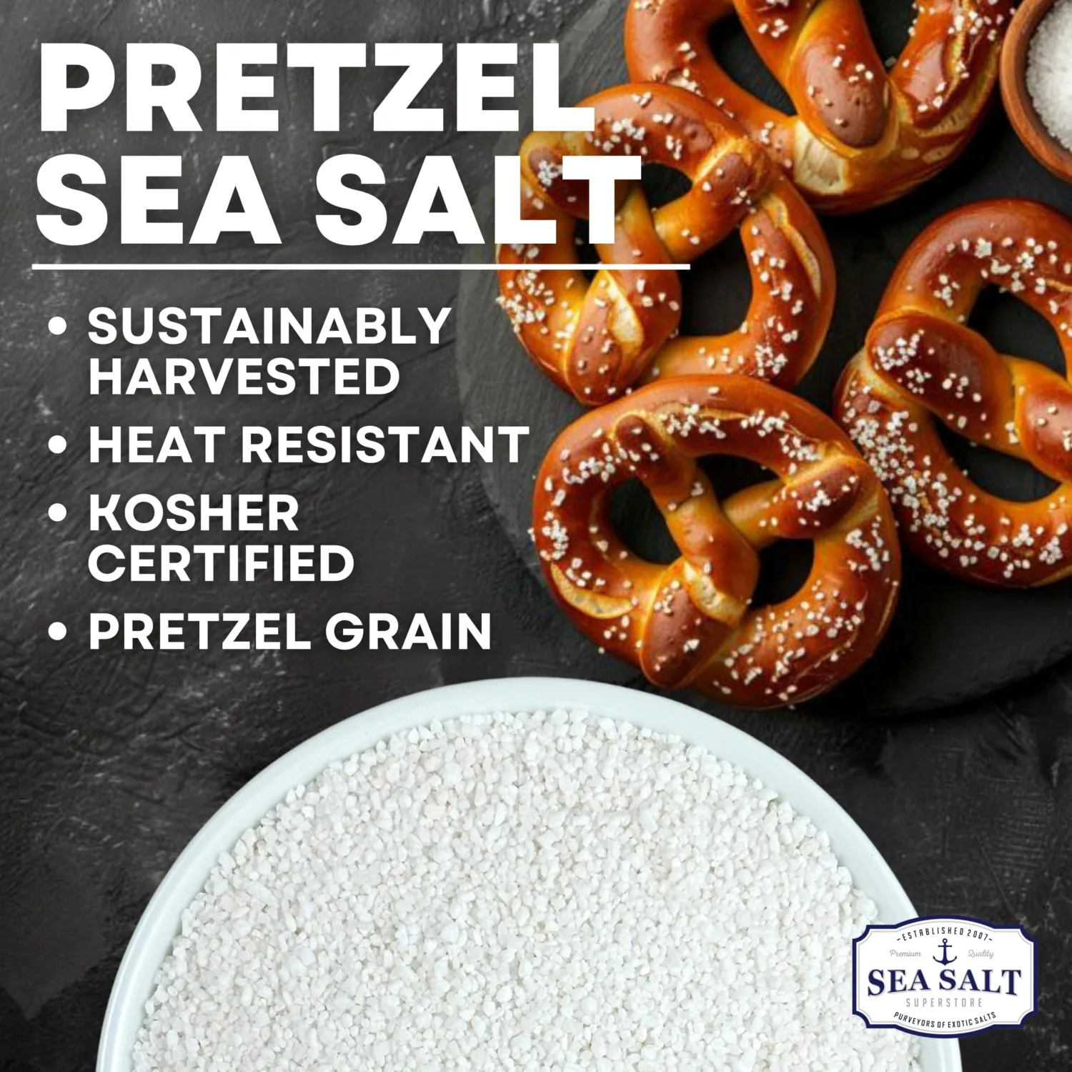 Pretzel Sea Salt, Coarse Sea Salt for Soft Pretzels, Heat Resistant Bagel and Soft Pretzel Salt, All Natural Sea Salt for Baking, 14 oz Bag, Sea Salt Superstore