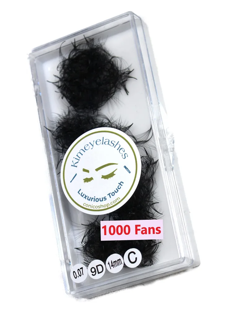 9D - 0.07 C and D Curl 1000 Premade volume fans loose Fans, Handmade eyelash extensions supplies Russian volume lash promade fan (9D - 0.07 - Curl C, 13mm)