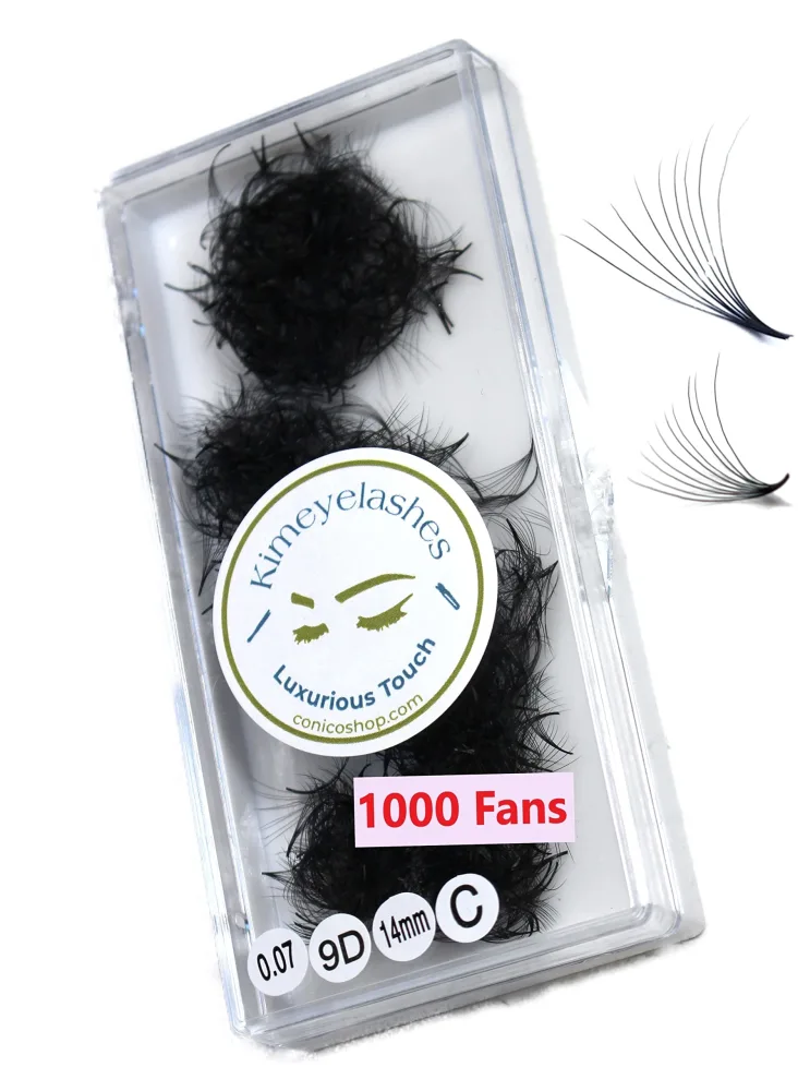 9D - 0.07 C and D Curl 1000 Premade volume fans loose Fans, Handmade eyelash extensions supplies Russian volume lash promade fan (9D - 0.07 - Curl D, 14mm)