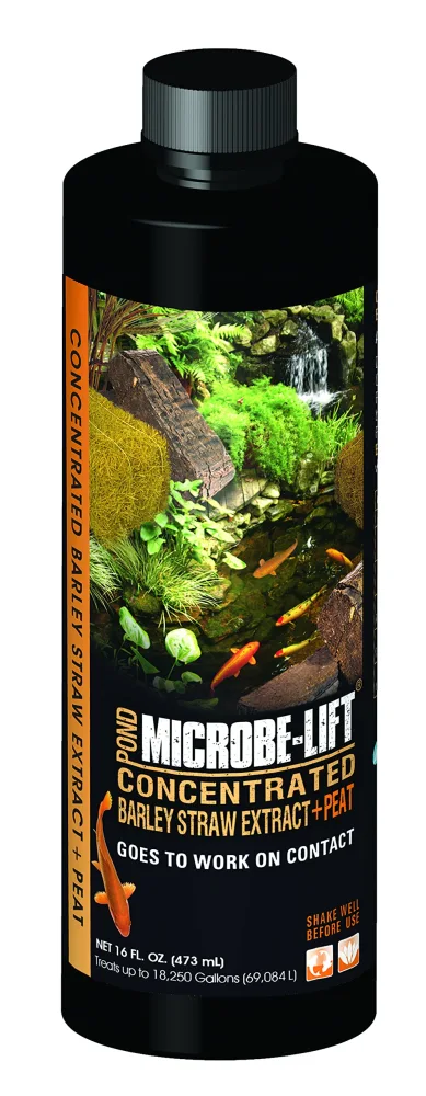 Microbe-Lift Concentrated Barley Straw Extract Plus Liquid Peat Conditioner for Ponds and Outdoor Water Garden, Safe for Live Koi Fish, Plants, and Decorations, 16 Ounces