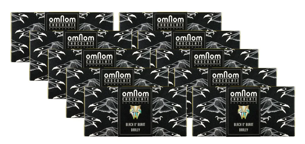 Organic Chocolate Black n’ Burnt Barley Candy Bar by Omnom, Icelandic Artisan Milk Chocolate, Award Winning Gourmet Bean to Bar Chocolate, 60g Bar, Case of 10