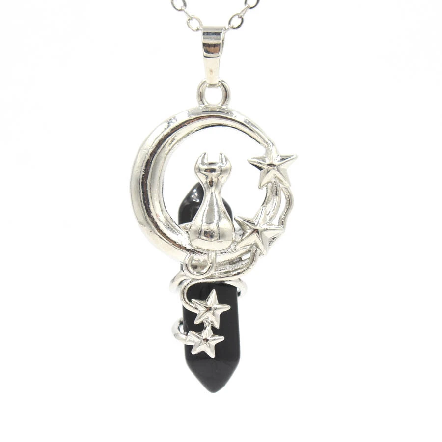Hexagon Prism Crystal Star Moon Cat Pendant Simple Style Fashion