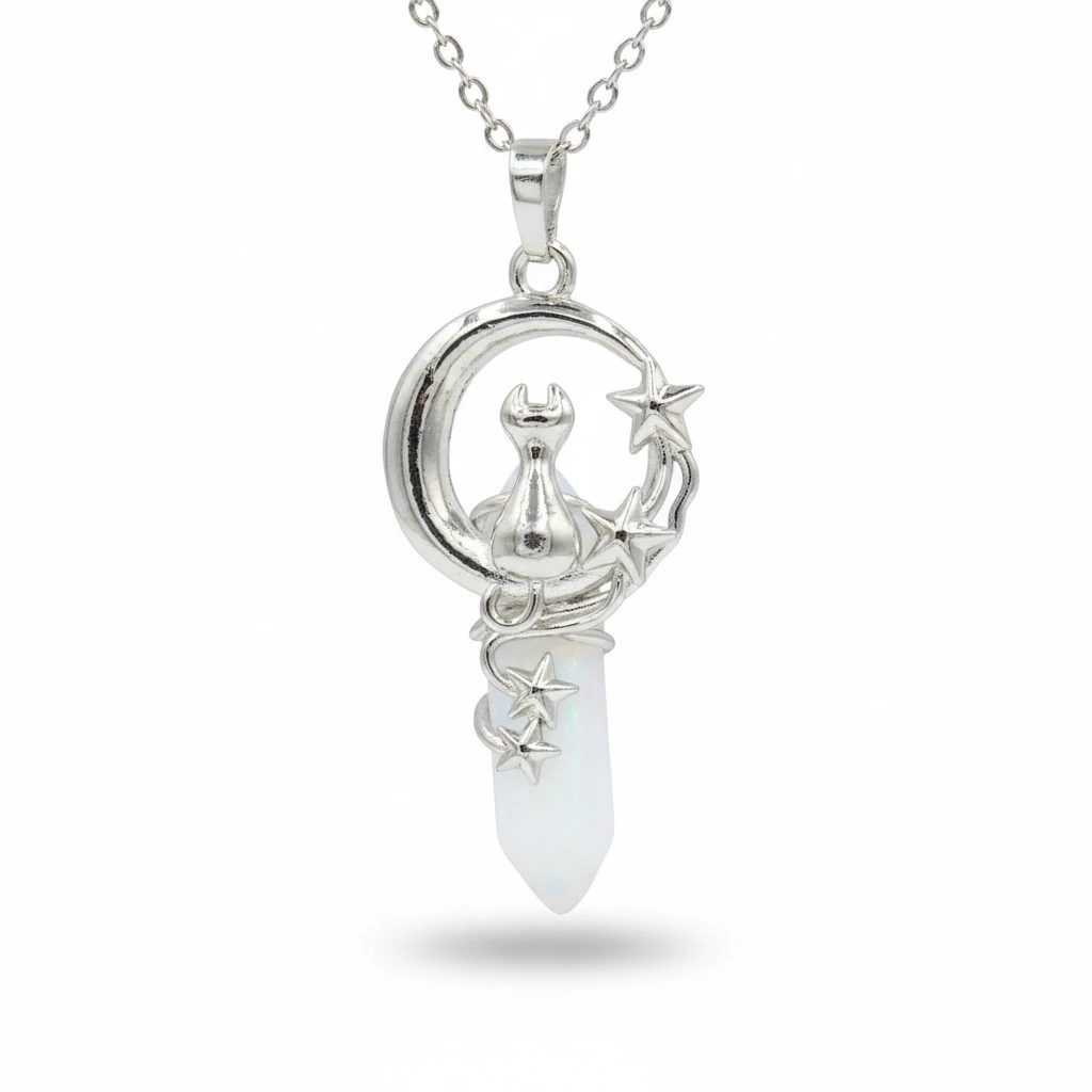Hexagon Prism Crystal Star Moon Cat Pendant Simple Style Fashion