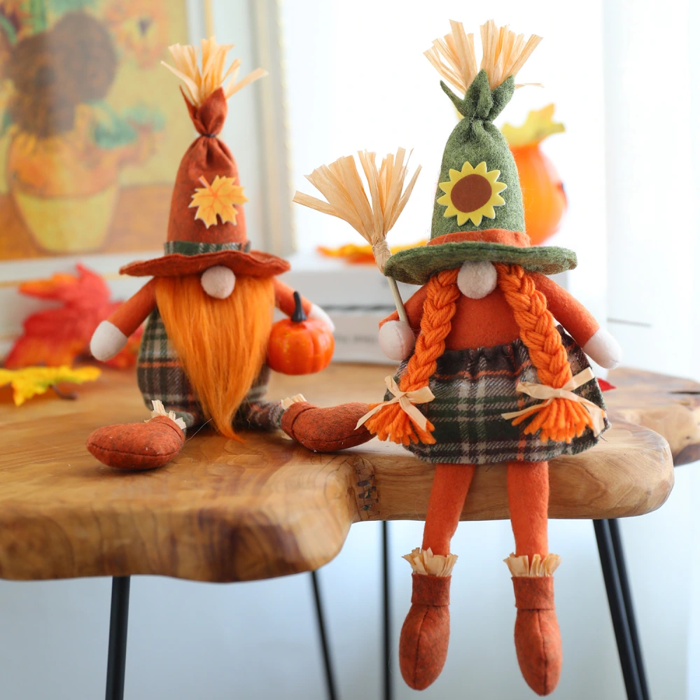 Harvest Festival Pumpkin Broom Scarecrow Faceless Doll Decoration