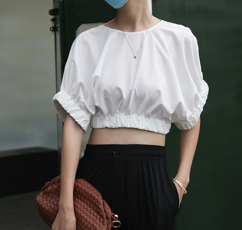 Unique Sleeve Cotton Shirt Short Sleeve Top White Western Style