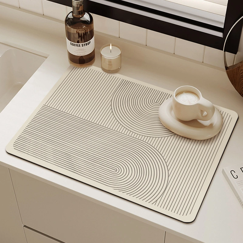 Simple Lines Silent Style Diatom Ooze Water Draining Pad Cutlery Bowl And Plates Heat Insulation Non-slip Table Mat Water-absorbing Quick-drying Mat Generation Hair