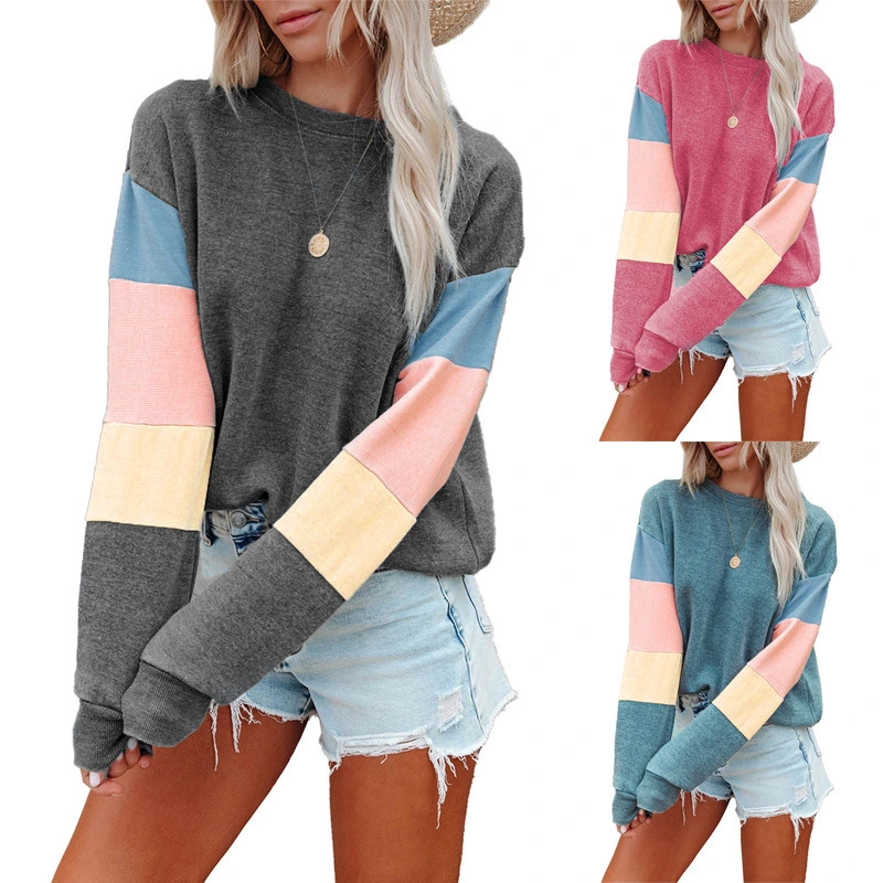 Women's Crew Neck Contrast Long Sleeve T-Shirt