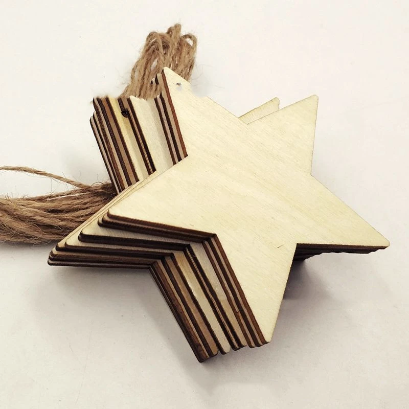 Wooden Decorative Christmas Pendant With Hole Pentagram