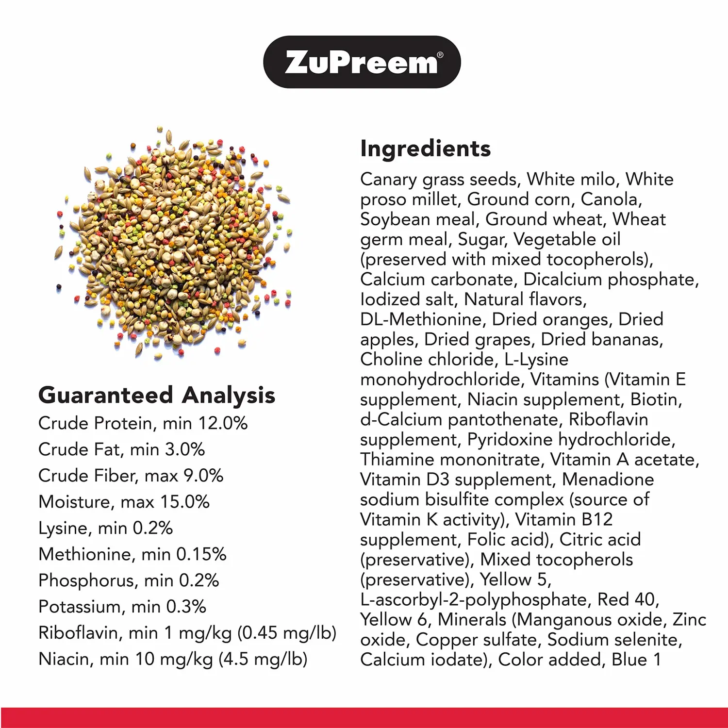 ZuPreem Sensible Seed Bird Food for Small Birds, 2 lb - Premium Blend of Seeds and FruitBlend Pellets for Parakeets, Budgies, Parrotlets, Canaries, Finches