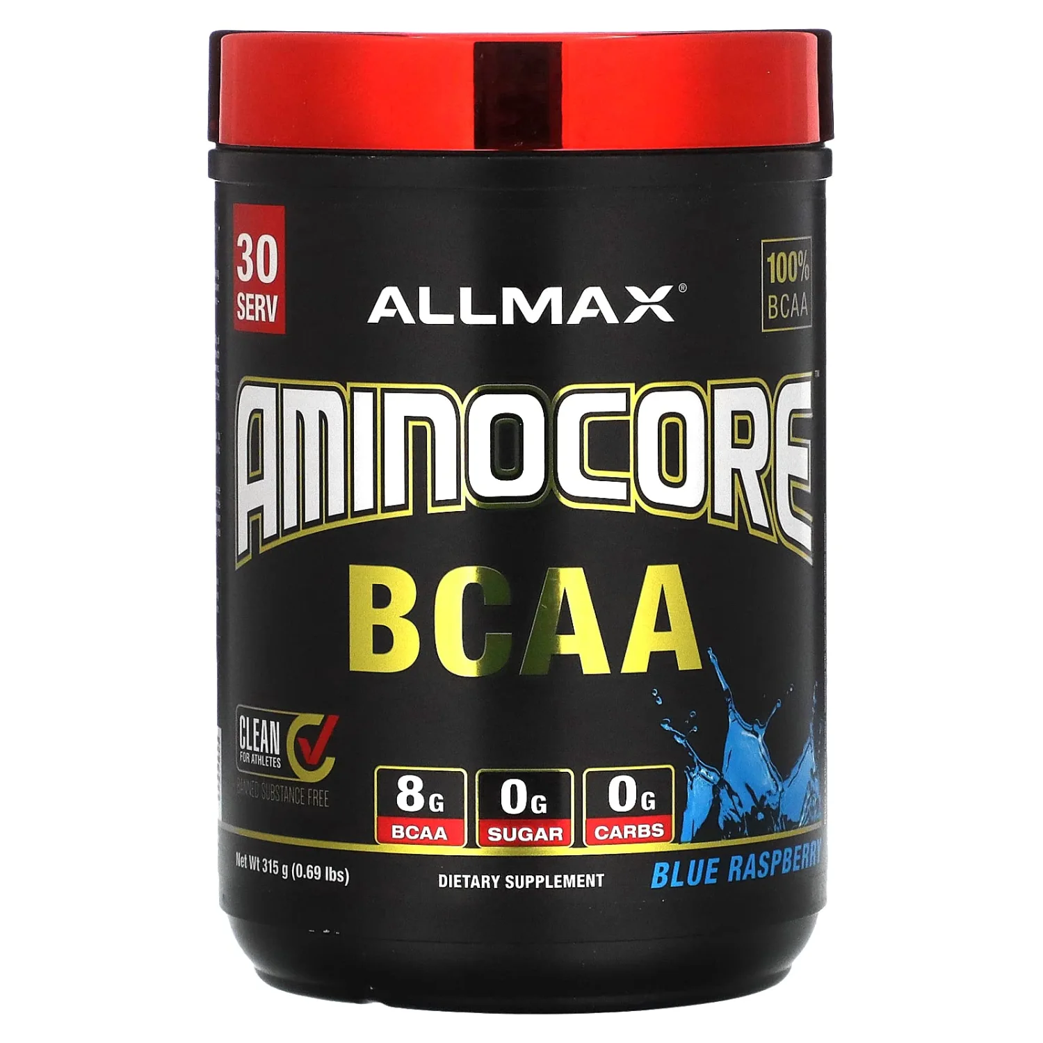 AMINOCORE BCAA – 8G BCAAs – 100% Pure Branch Chained Amino Acids – Gluten Free - Blue Raspberry - 315 Gram