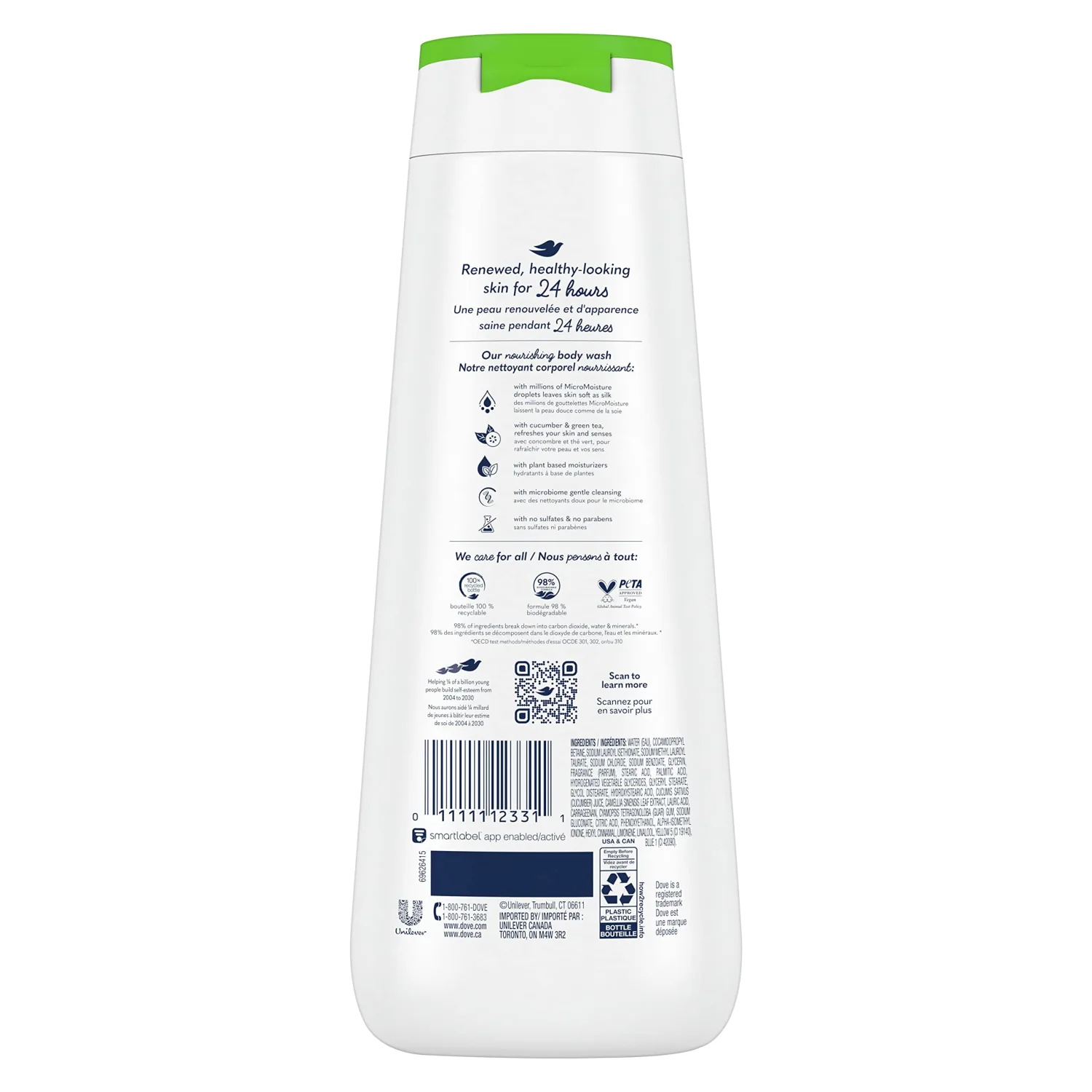 Dove Body Wash Refreshing Cucumber and Green Tea Refreshes Skin Cleanser That Effectively Washes Away Bacteria While Nourishing Your Skin 20 oz (Pack of 4)