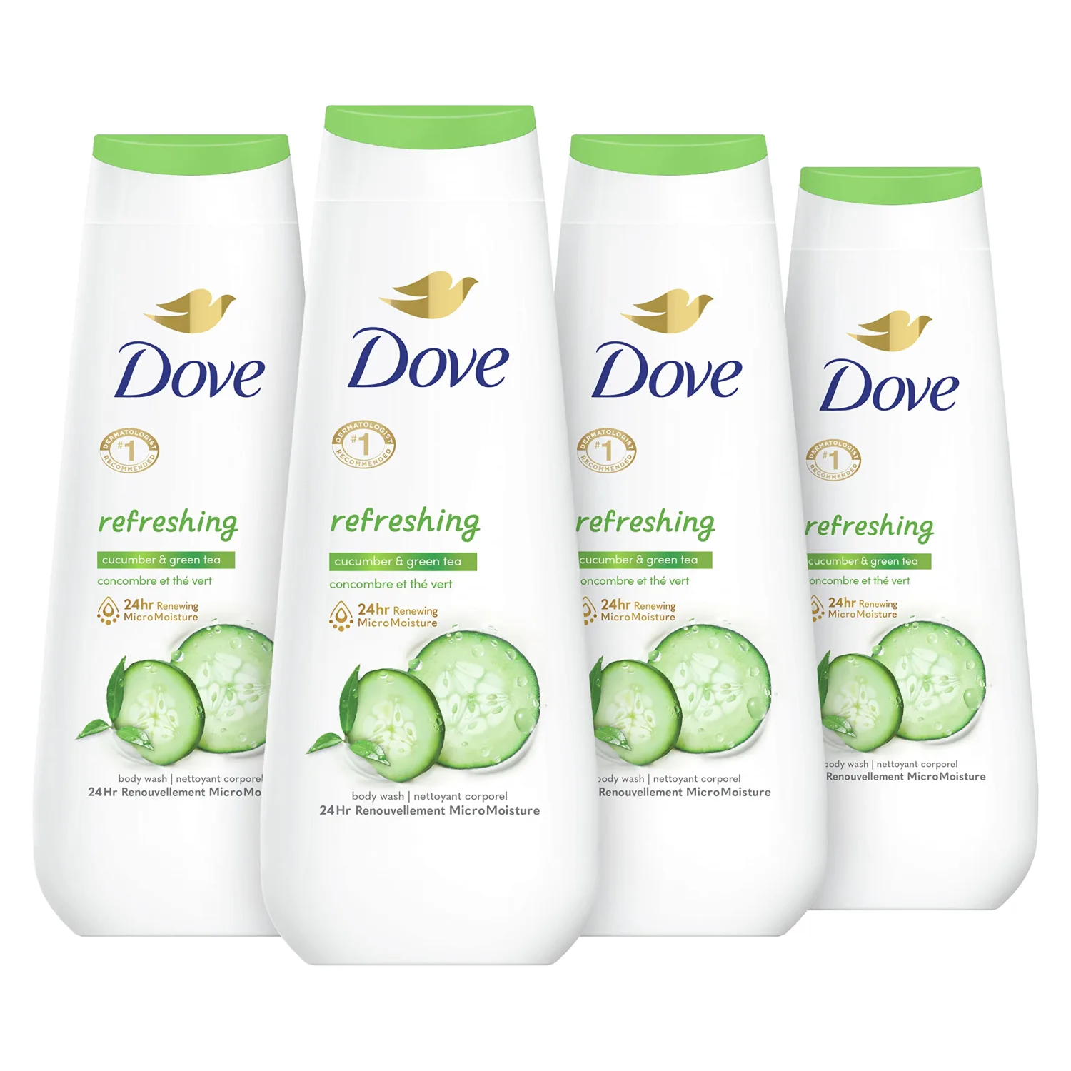 Dove Body Wash Refreshing Cucumber and Green Tea Refreshes Skin Cleanser That Effectively Washes Away Bacteria While Nourishing Your Skin 20 oz (Pack of 4)