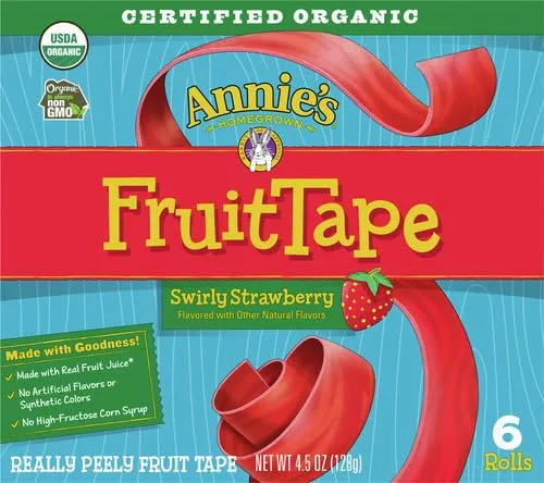 Annie's Organic Fruit Tape, Swirly Strawberry, Non-GMO and Organic Fruit Flavored Snacks, 6 Rolls, 4.5 oz