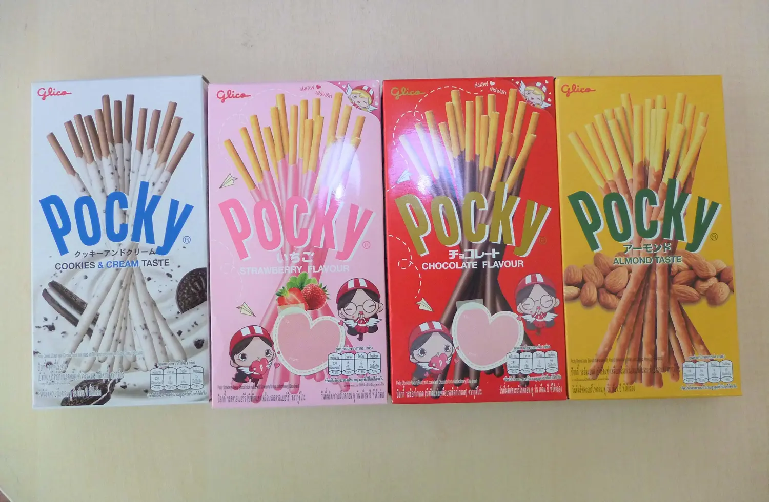 Pocky Biscuit Sticks Variety, Chocolate, Strawberry, Cookies & Cream, and Almond ,Pack of 4 Boxes