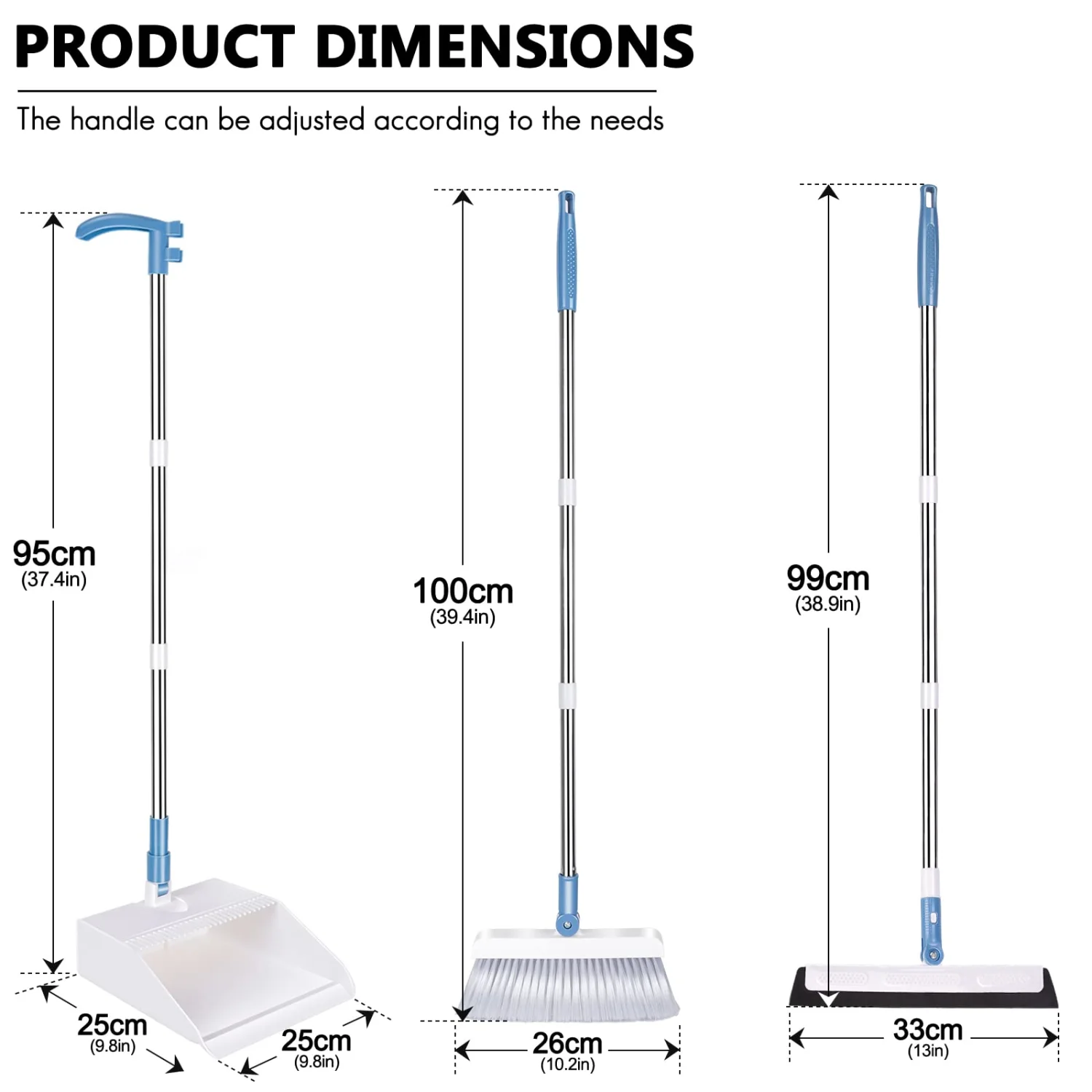 Kphico Broom & Dustpan Set,Dustpan & Broom Combo with Upgrade 53" Long Handle,Upright Standing Lobby Broom and Dust Pan,Indoor Broom & Dustpan Set for Home Kitchen Room Office Floor - White/Blue