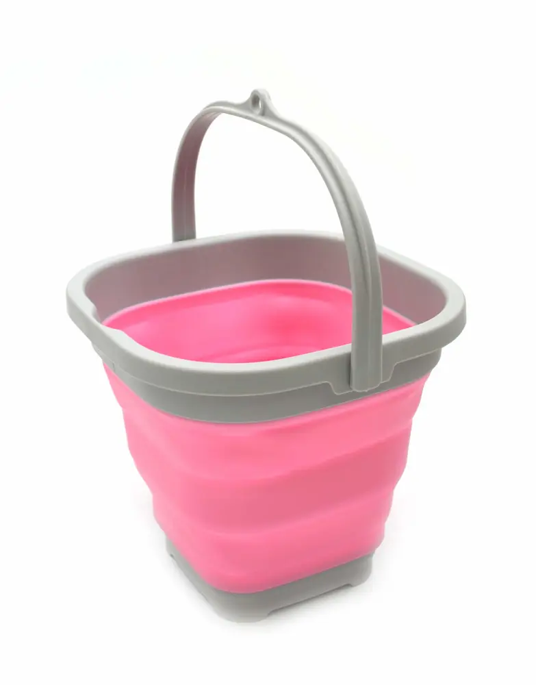 SAMMART 2.6L (0.68 Gallon) Super Mini Sqare Collapsible Plastic Bucket - Foldable Square Tub - Portable Fishing Water Pail - Space Saving Outdoor Waterpot (1, Pink)